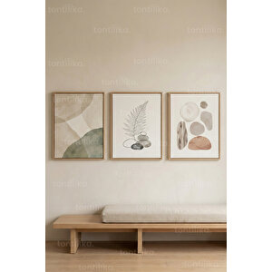 Soft Organic Forms 3’lü Ahşap Çerçeveli Tablo Seti 30x42 cm