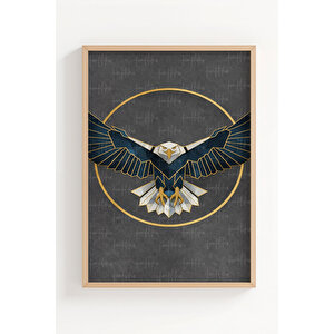 Altın Detaylı Güçlü Hayvan Figürleri 3’lü Ahşap Çerçeveli Tablo Seti - Salon Duvar Dekoru 50x70 cm