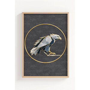 Altın Detaylı Güçlü Hayvan Figürleri 3’lü Ahşap Çerçeveli Tablo Seti - Salon Duvar Dekoru