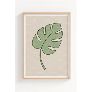 Minimal Bitki Yaprakları 3’lü Ahşap Çerçeveli Tablo Seti – Soft Doğal Duvar Dekoru 30x42 cm