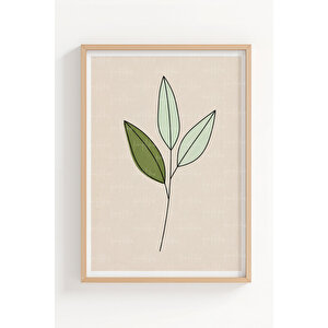Minimal Bitki Yaprakları 3’lü Ahşap Çerçeveli Tablo Seti – Soft Doğal Duvar Dekoru 30x42 cm