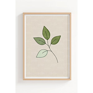 Minimal Bitki Yaprakları 3’lü Ahşap Çerçeveli Tablo Seti – Soft Doğal Duvar Dekoru
