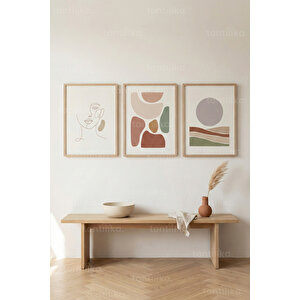 Modern Denge 3’lü Ahşap Çerçeveli Tablo Seti - Modern Minimal Duvar Dekoru 30x42 cm
