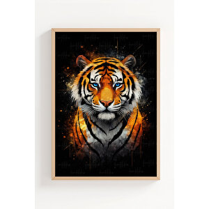 Cesur Hayvan Portreleri 3’lü Ahşap Çerçeveli Tablo Seti - Salon Duvar Dekoru 30x42 cm