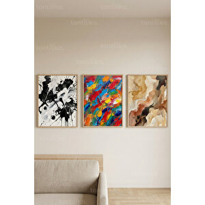 Soyut Renk Patlaması 3’lü Ahşap Çerçeveli Tablo Seti 21x30 cm