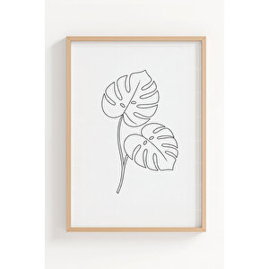 Minimal Formlar & Botanik Çizgiler 3’lü Ahşap Çerçeveli Tablo Seti - Modern Duvar Dekoru 50x70 cm