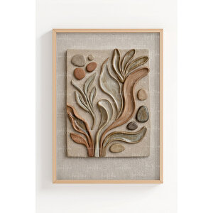 Doğal Dokulu Boho Soyut 3’lü Ahşap Çerçeveli Tablo Seti 30x42 cm