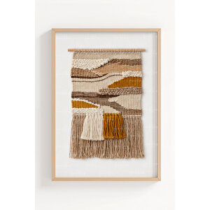 Doğal Dokulu Boho Soyut 3’lü Ahşap Çerçeveli Tablo Seti