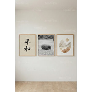 Zen Minimal Japanese Calm 3’lü Ahşap Çerçeveli Tablo Seti 21x30 cm