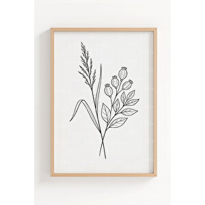 Minimal Botanik Çizgiler 3’lü Ahşap Çerçeveli Tablo Seti 50x70 cm