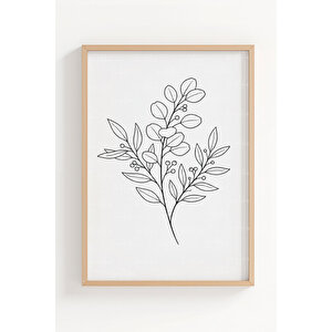 Minimal Botanik Çizgiler 3’lü Ahşap Çerçeveli Tablo Seti 50x70 cm
