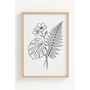 Minimal Botanik Çizgiler 3’lü Ahşap Çerçeveli Tablo Seti