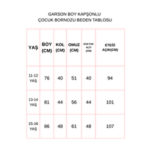 Genç Kız / Erkek Çocuk Kapşonlu Garson Boy Kadife Bornoz %100 Pamuklu Turkuaz-11-12 Yaş