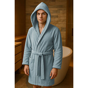 Genç Kız / Erkek Çocuk Kapşonlu Garson Boy Kadife Bornoz %100 Pamuklu Gri-11-12 Yaş Gri