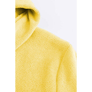 Genç Kız / Erkek Çocuk Kapşonlu Garson Boy Kadife Bornoz %100 Pamuklu Sarı-13-14 Yaş