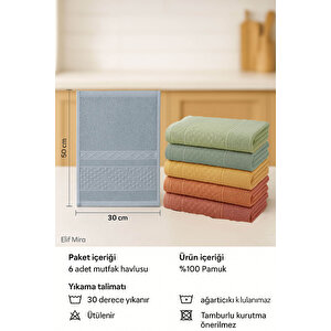 6'lı Mutfak Havlusu Seti 30x50 Cm %100 Pamuklu Fatma
