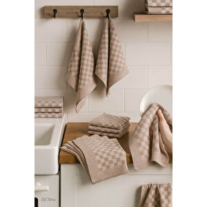 Kare Desenli Mutfak Kurulama Bezi Seti 10’lu 50x70 Cm Casaline Kahve Kahve