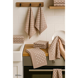 Kare Desenli Mutfak Kurulama Bezi Seti 10’lu 50x70 Cm Casaline Kahve Kahve