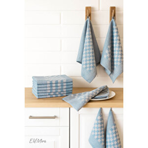 Kare Desenli Mutfak Kurulama Bezi Seti 10’lu 50x70 Cm Casaline Turkuaz Turkuaz