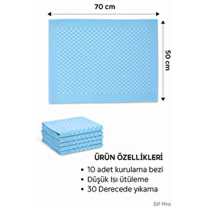 Kare Desenli Mutfak Kurulama Bezi Seti 10’lu 50x70 Cm Casaline Turkuaz Turkuaz