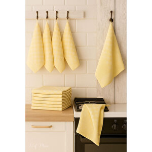 Kare Desenli Mutfak Kurulama Bezi Seti 10’lu 50x70 Cm Casaline Sarı Sarı