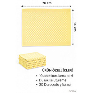 Kare Desenli Mutfak Kurulama Bezi Seti 10’lu 50x70 Cm Casaline Sarı Sarı