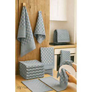 Kare Desenli Mutfak Kurulama Bezi Seti 10’lu 50x70 Cm Casaline Mavi Mavi