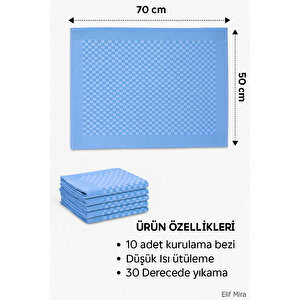 Kare Desenli Mutfak Kurulama Bezi Seti 10’lu 50x70 Cm Casaline Mavi Mavi