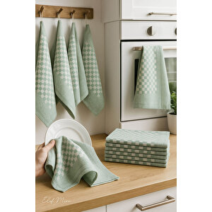 Kare Desenli Mutfak Kurulama Bezi Seti 10’lu 50x70 Cm Casaline Yeşil Koyu Yeşil