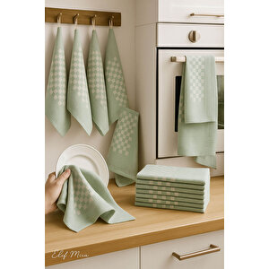 Kare Desenli Mutfak Kurulama Bezi Seti 10’lu 50x70 Cm Casaline Yeşil Koyu Yeşil