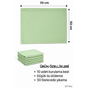 Kare Desenli Mutfak Kurulama Bezi Seti 10’lu 50x70 Cm Casaline Yeşil Koyu Yeşil