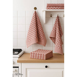 Kare Desenli Mutfak Kurulama Bezi Seti 10’lu 50x70 Cm Casaline Kırmızı Kırmızı