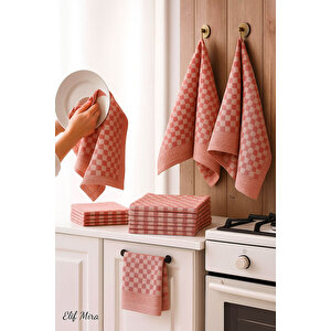 Kare Desenli Mutfak Kurulama Bezi Seti 10’lu 50x70 Cm Casaline Kırmızı Kırmızı