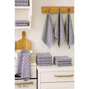 Kare Desenli Mutfak Kurulama Bezi Seti 10’lu 50x70 Cm Casaline Mor Mor