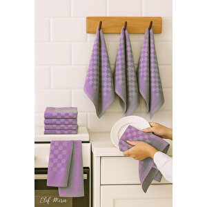 Kare Desenli Mutfak Kurulama Bezi Seti 10’lu 50x70 Cm Casaline Mor Mor