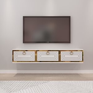 Palo Altın Duvara Monte Tv Ünitesi Beyaz-Altın Beyaz-Altın