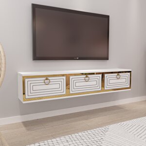 Palo Altın Duvara Monte Tv Ünitesi Beyaz-Altın