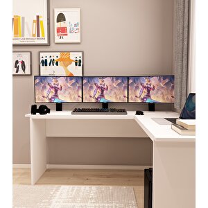 Kerva L Çalışma Masası Beyaz Beyaz