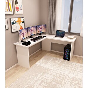 Kerva L Çalışma Masası Beyaz Beyaz