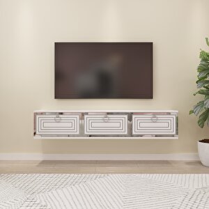 Palo Gümüş Duvara Monte Tv Ünitesi Beyaz-Gümüş Beyaz-Gümüş
