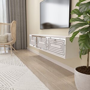 Palo Gümüş Duvara Monte Tv Ünitesi Beyaz-Gümüş Beyaz-Gümüş