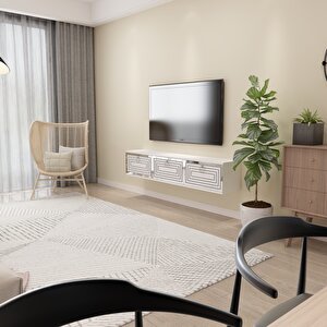 Palo Gümüş Duvara Monte Tv Ünitesi Beyaz-Gümüş