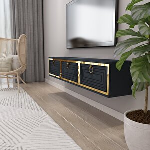 Palo Altın Duvara Monte Tv Ünitesi Antrasit-Altın Antrasit