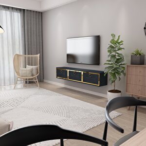 Palo Altın Duvara Monte Tv Ünitesi Antrasit-Altın Antrasit