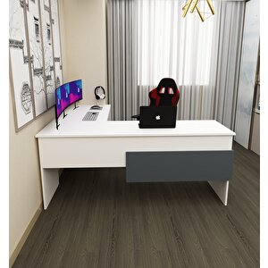 Sell L Çalışma Ofis Gaming Oyuncu Masası Beyaz-Antrasit Antrasit Beyaz