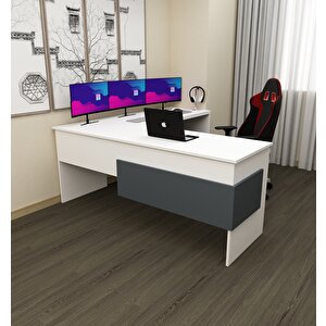 Sell L Çalışma Ofis Gaming Oyuncu Masası Beyaz-Antrasit