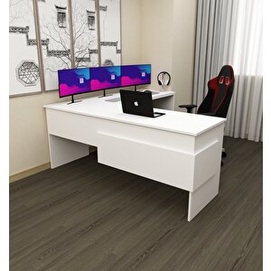 Sell L Çalışma Ofis Gaming Oyuncu Masası Beyaz-Beyaz Beyaz