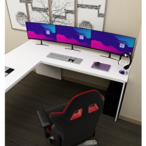 Sell L Çalışma Ofis Gaming Oyuncu Masası Beyaz-Beyaz Beyaz