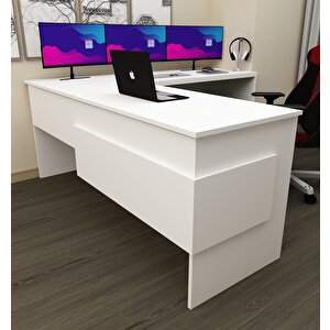 Sell L Çalışma Ofis Gaming Oyuncu Masası Beyaz-Beyaz Beyaz