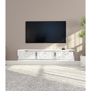 Rami Duvara Monte Tv Ünitesi -Beyaz-Gümüş Beyaz-Gümüş